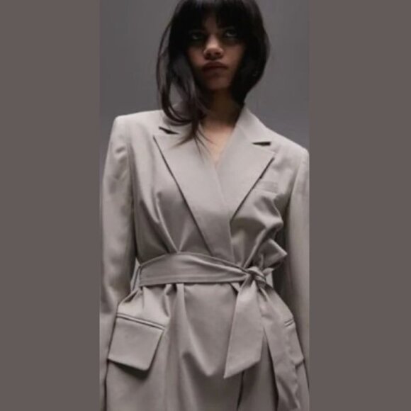 Topshop Jackets & Blazers - Topshop Taupe Belted Long-Line Blazer  - SZ 8‎ - NWT